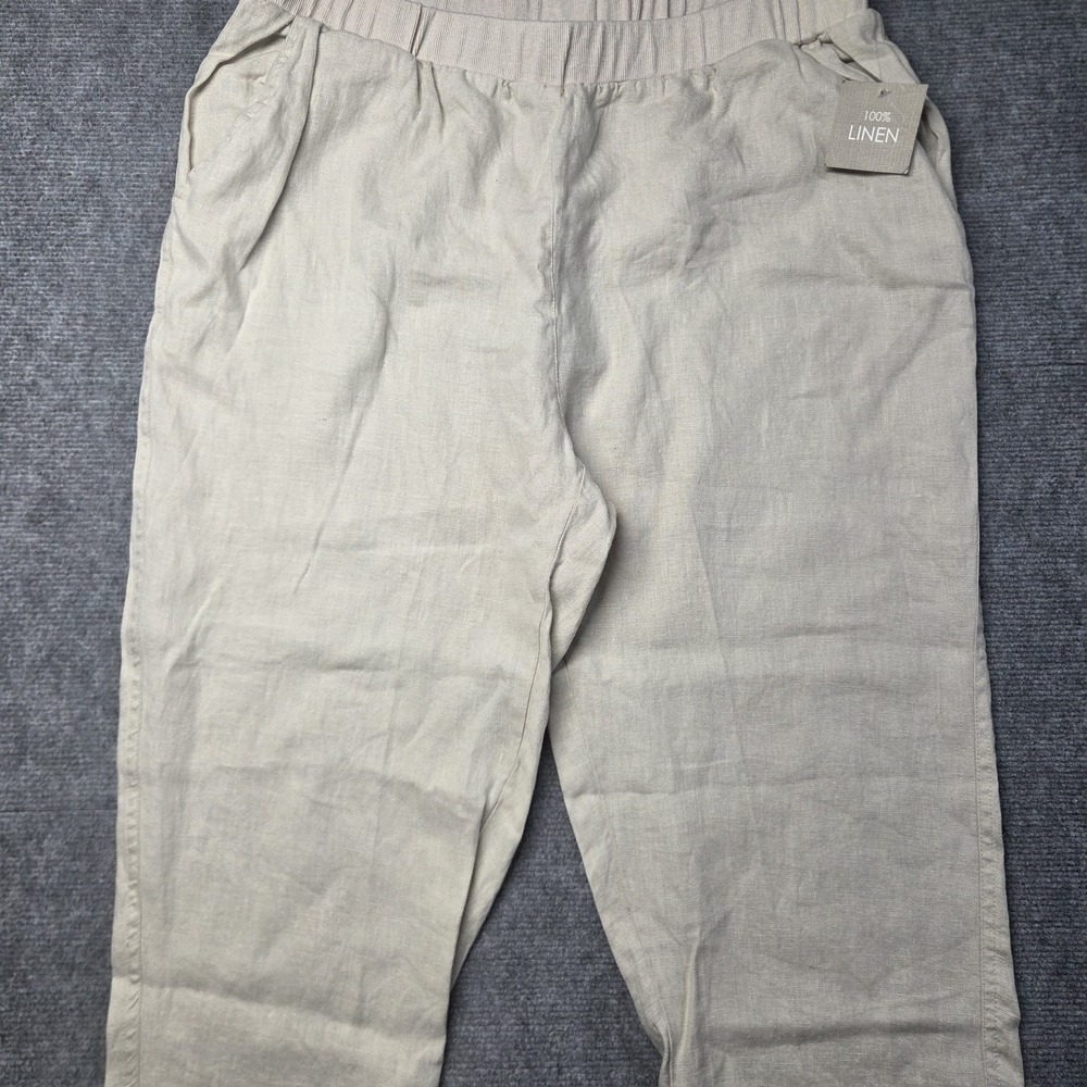 For Cynthia 100% Linen Wide Leg Pants Beige Neutral Coastal Minimalist Womens XL